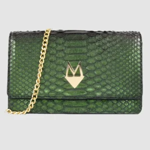 Pochette "Divina" Borsa in vera pelle di Pitone Verde Iridescente