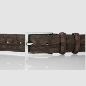 Cintura Uomo in Vera Pelle di Coccodrillo con Finitura Nabuk