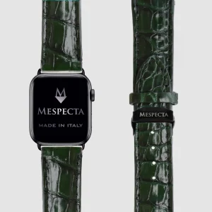 Cinturino Apple Watch in Pelle di Coccodrillo Verde bosco – Personalizzabile (Ultra, Serie 4–10, SE)
