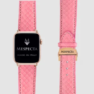 Cinturino in pelle Apple Watch Personalizzabile serie Ultra 2, Ultra, 10, 9, 8, 7, 6, 5, 4, SE  in vera pelle di Pitone Rosa