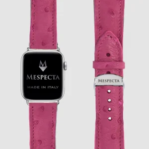Cinturino Apple Watch in Pelle di struzzo fucsia – Personalizzabile (Ultra, Serie 4–10, SE)