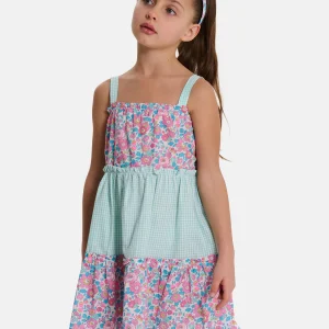 Prendisole Bambina Balze Rouches Patchwork Liberty Betsy Fluo Rosa Azzurro