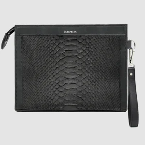Pochette clutch borsello Uomo in vera pelle di Pitone - Personalizzabile con iniziali - Nero