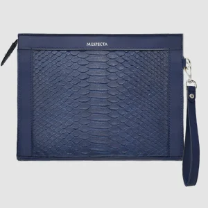 Pochette clutch mod. "Conquistatore" borsello Uomo in vera pelle di Pitone Personalizzabile con iniziali - Blu scuro