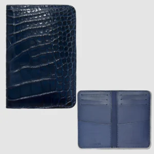 Porta carte Organizer tascabile in vera pelle di coccodrillo Personalizzabile - 10 tasche - Blu Navy