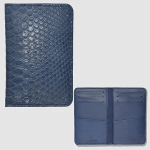 Porta carte mod "Podio" Organizer tascabile in vera pelle di Pitone Personalizzabile - Blu Navy
