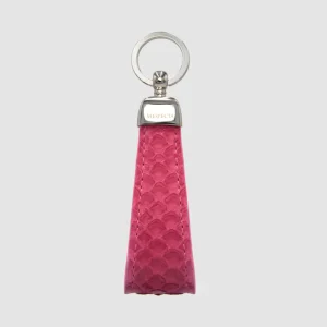 Portachiavi in vero Pitone Personalizzabile con iniziali - Fuchsia