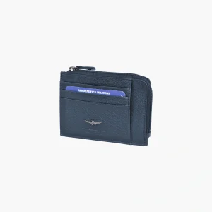 Portafoglio piatto con zip in pelle Soft