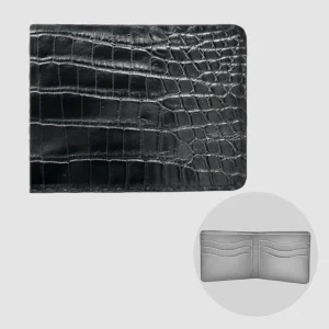 Portafoglio  mod. "Esemplare" in vera pelle di Coccodrillo Nero Personalizzabile
