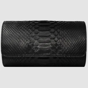 Portaorologio Watch Roll in Pelle di Pitone Nero Personalizzato 3 slots per 3 orologi