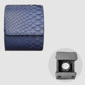 Portaorologio Watch Roll in Pelle di Pitone Blu Navy Personalizzato 1 slot