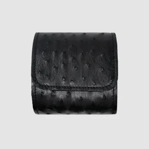 Portaorologio Watch Roll in Pelle di Struzzo Nero Personalizzato 1 slot