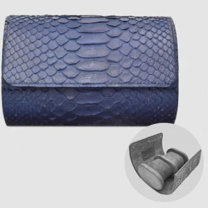 Portaorologio Watch Roll in Pelle di Pitone Blu Navy Personalizzato