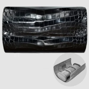 Portaorologio Watch Roll in Pelle di Coccodrillo Nero Personalizzato 3 slots per 3 orologi