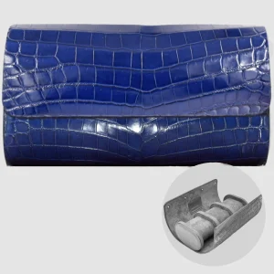 Portaorologio Watch Roll in Pelle di Coccodrillo Blu Personalizzato 3 slot per 3 orologi