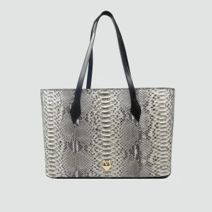 Borsa Shopper "Grandiosa" in vera pelle di Pitone Bianco Marmo