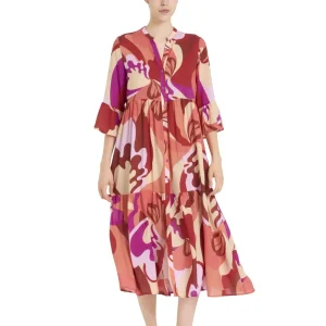 Abito lungo donna con manica a 3/4 aperto davanti in tessuto di viscosa | Ragno