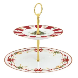 Alzata a 2 ripiani rotondi in porcellana Christmas Tale | Easy Life
