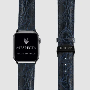Cinturino Apple Watch in Pelle di Coccodrillo Blu Navy – Personalizzabile (Ultra, Serie 4–10, SE)