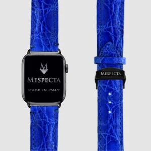 Cinturino Apple Watch in Pelle di Coccodrillo Blu Elettrico – Personalizzabile (Ultra, Serie 4–10, SE)