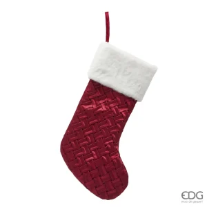 Calza della befana da riempire intreccio con pelliccia h 56cm | EDG - Enzo De Gasperi