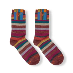 Calzino donna corto in fantasia Righe Multicolor lurex | Gallo