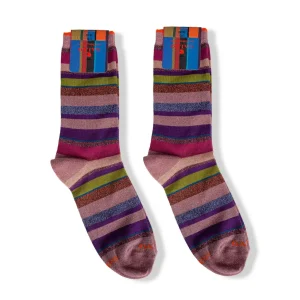Calzino donna corto in fantasia Righe Multicolor lurex | Gallo