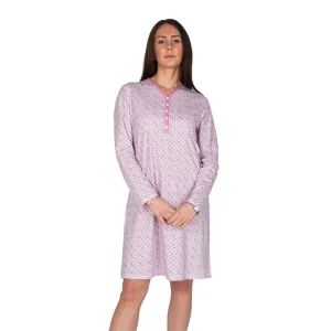 Camicia da notte a serafino a manica lunga in puro cotone leggero | Linclalor