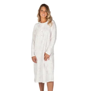 Camicia da notte donna a serafino a manica lunga con sprone in caldo cotone interlock | Linclalor
