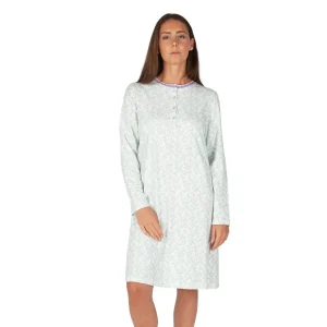 Camicia da notte donna a serafino a manica lunga in caldo cotone interlock | Linclalor