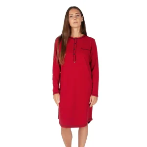 Camicia da notte donna a serafino a manica lunga in caldo cotone interlock | MaryHome