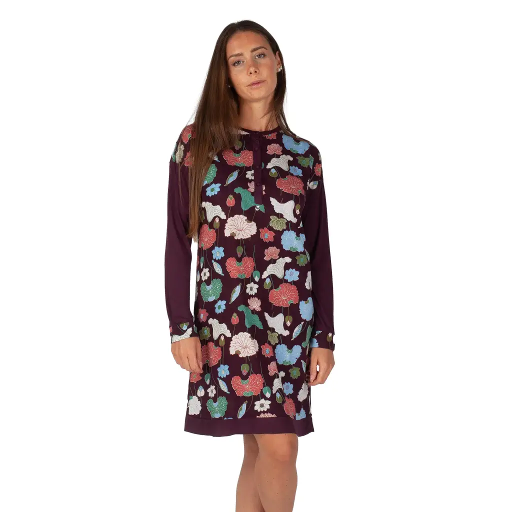 Camicia da notte donna a serafino a manica lunga in viscosa | MaryHome - immagine 2