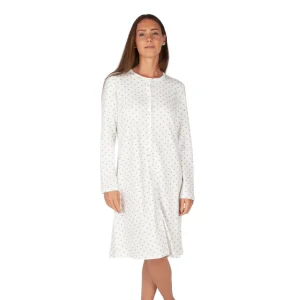 Camicia da notte donna aperta davanti a manica lunga in caldo cotone interlock | Linclalor