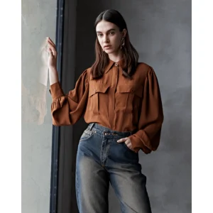 Camicia donna tabacco con tasconi Celye