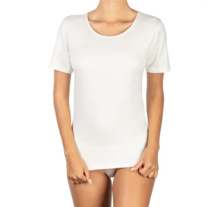 Canottiera donna a mezza manica a paricollo liscia in lana e cotone sulla pelle di Mariotti Lab