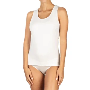 Canottiera donna a spalla larga paricollo liscia in lana e cotone sulla pelle di Mariotti Lab