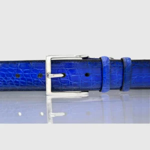 Cintura Uomo in vera pelle di Coccodrillo Blu Personalizzabile