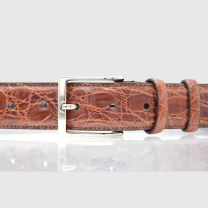 Cintura Uomo in vera pelle di Coccodrillo Marrone Gold Personalizzabile