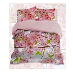 Completo copripiumino in raso di cotone a stampa digitale Pesco | Cotton Joy