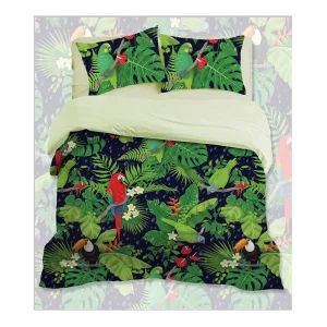 Completo copripiumino in raso di cotone a stampa digitale Tropical | Cotton Joy