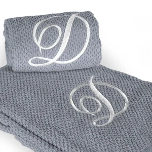 Coppia 1+1 in spugna di cotone a Chicco di Riso ricamata Avio | Maison Sucrée