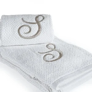 Coppia 1+1 in spugna di cotone a Chicco di Riso ricamata Bianco | Maison Sucrée