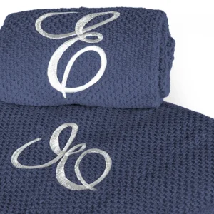 Coppia 1+1 in spugna di cotone a Chicco di Riso ricamata Blu Navy | Maison Sucrée