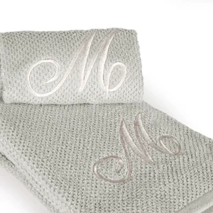 Coppia 1+1 in spugna di cotone a Chicco di Riso ricamata Grigio Perla | Maison Sucrée