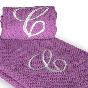 Coppia 1+1 in spugna di cotone a Chicco di Riso ricamata Orchidea | Maison Sucrée