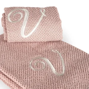 Coppia 1+1 in spugna di cotone a Chicco di Riso ricamata Rosa Cipria | Maison Sucrée