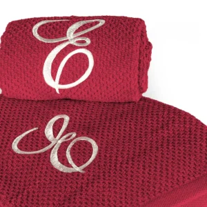 Coppia 1+1 in spugna di cotone a Chicco di Riso ricamata Rosso | Maison Sucrée