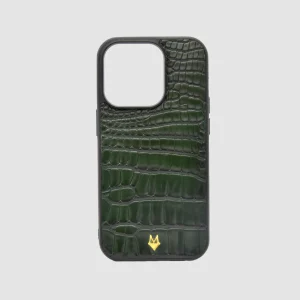 Cover in vera pelle di Coccodrillo iPhone MagSafe 17/16/15/14/13/12  Verde Bosco