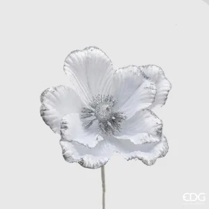Fiore magnolia in velvet con glitter argento d 22 cm | EDG - Enzo De Gasperi