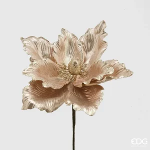 Fiore magnolia metallizata con glitter oro d 24 cm | EDG - Enzo De Gasperi